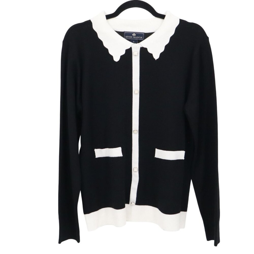 Seven Manor Sweater Women XL Black Rich Auntie Core Twee Preppy Wednesday Addams